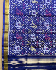 Blue Narikunj Patola Dupatta - SindhoiPatolaArt