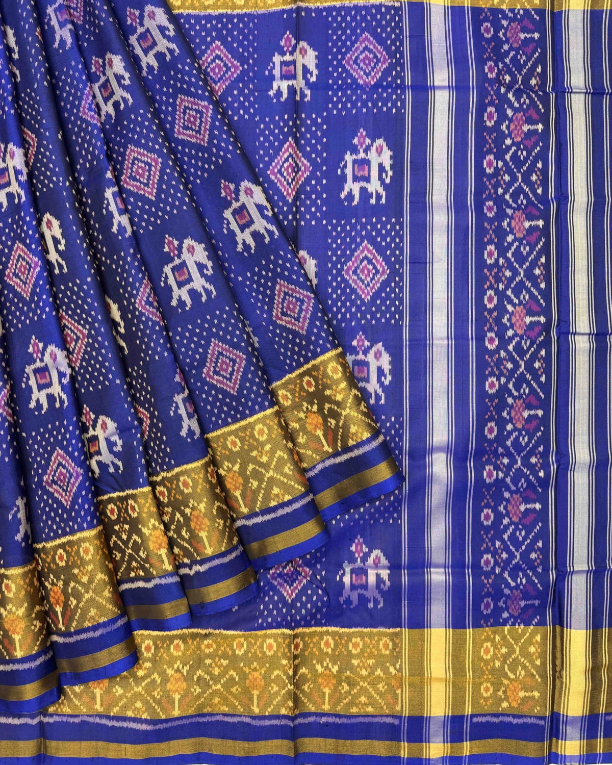 Blue Narikunj Patola Saree - SindhoiPatolaArt