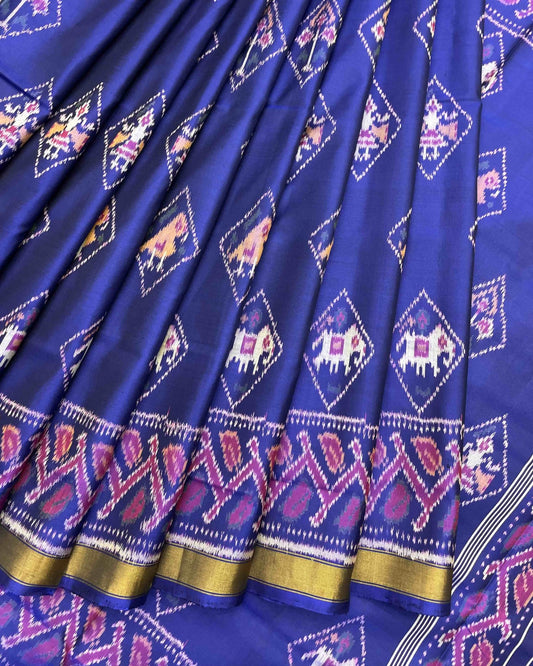 Blue Narikunj Patola Saree - SindhoiPatolaArt