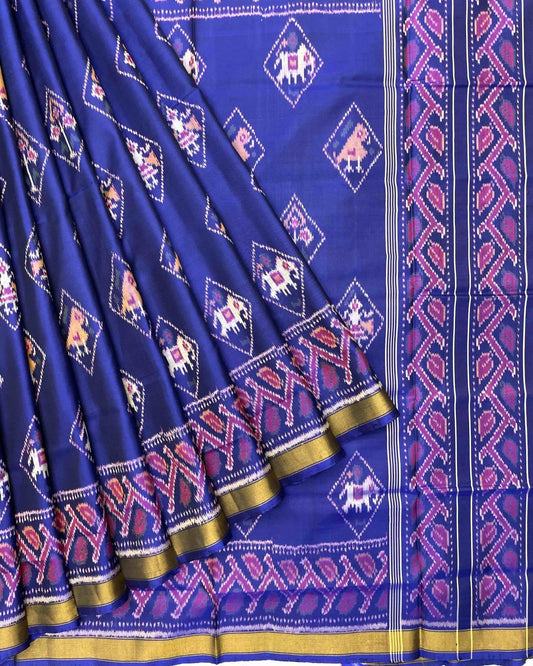 Blue Narikunj Patola Saree - SindhoiPatolaArt