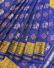 Blue Narikunj Patola Saree - SindhoiPatolaArt