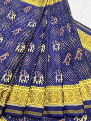 Blue Narikunj patola saree - SindhoiPatolaArt