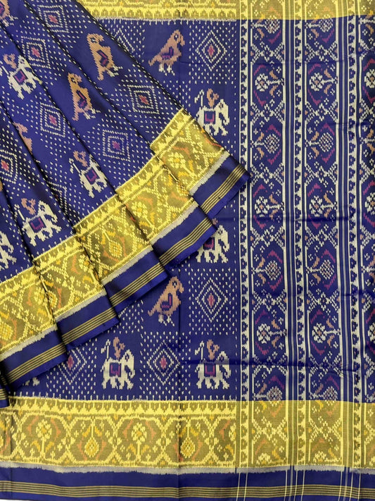 Blue Narikunj patola saree - SindhoiPatolaArt