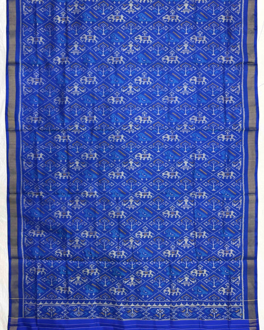 Blue Narikunj Top & Zig Zag Dupatta with Plain Salwar Patola Dress - SindhoiPatolaArt
