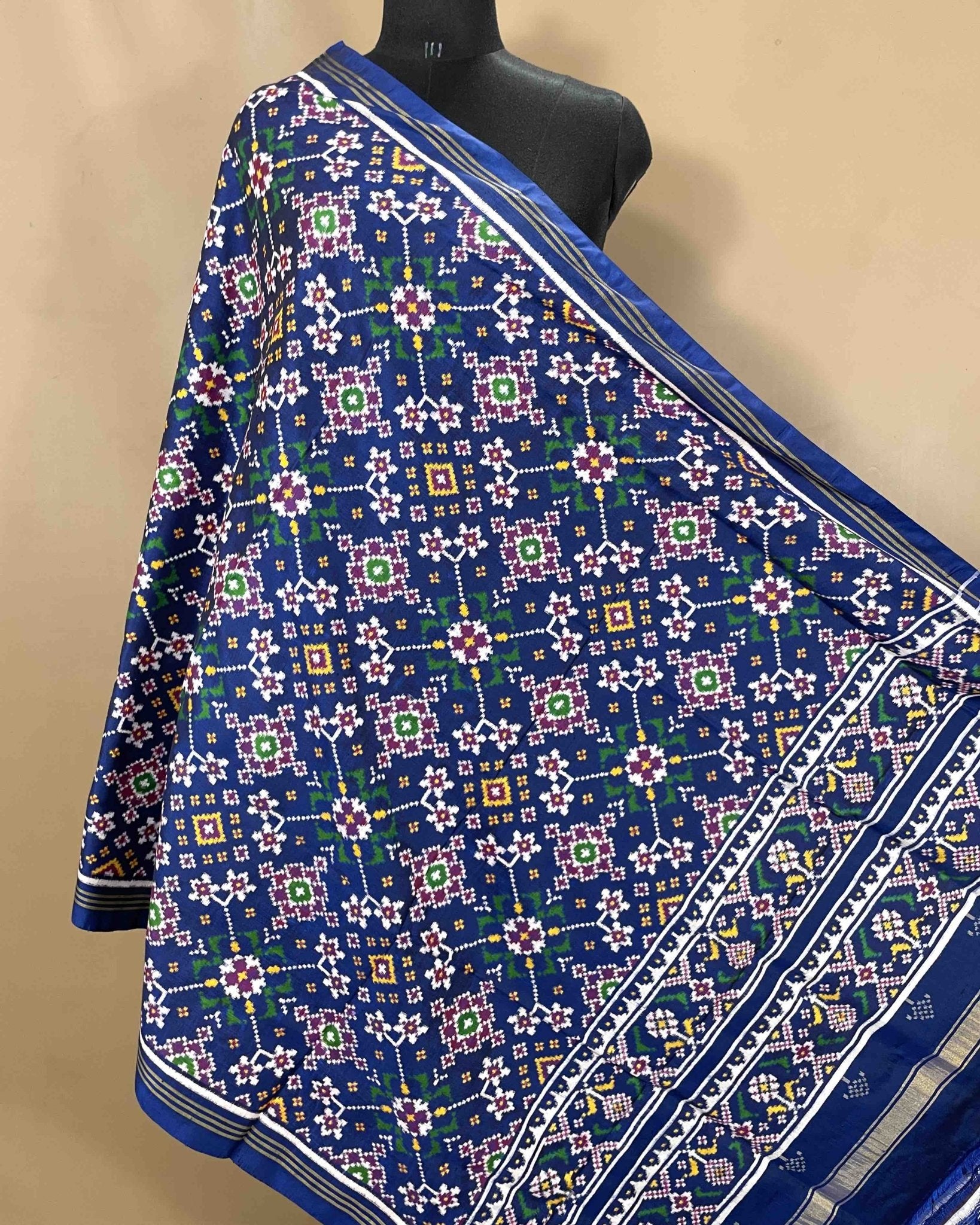 Blue Navratan Designer Patola Dupatta - SindhoiPatolaArt
