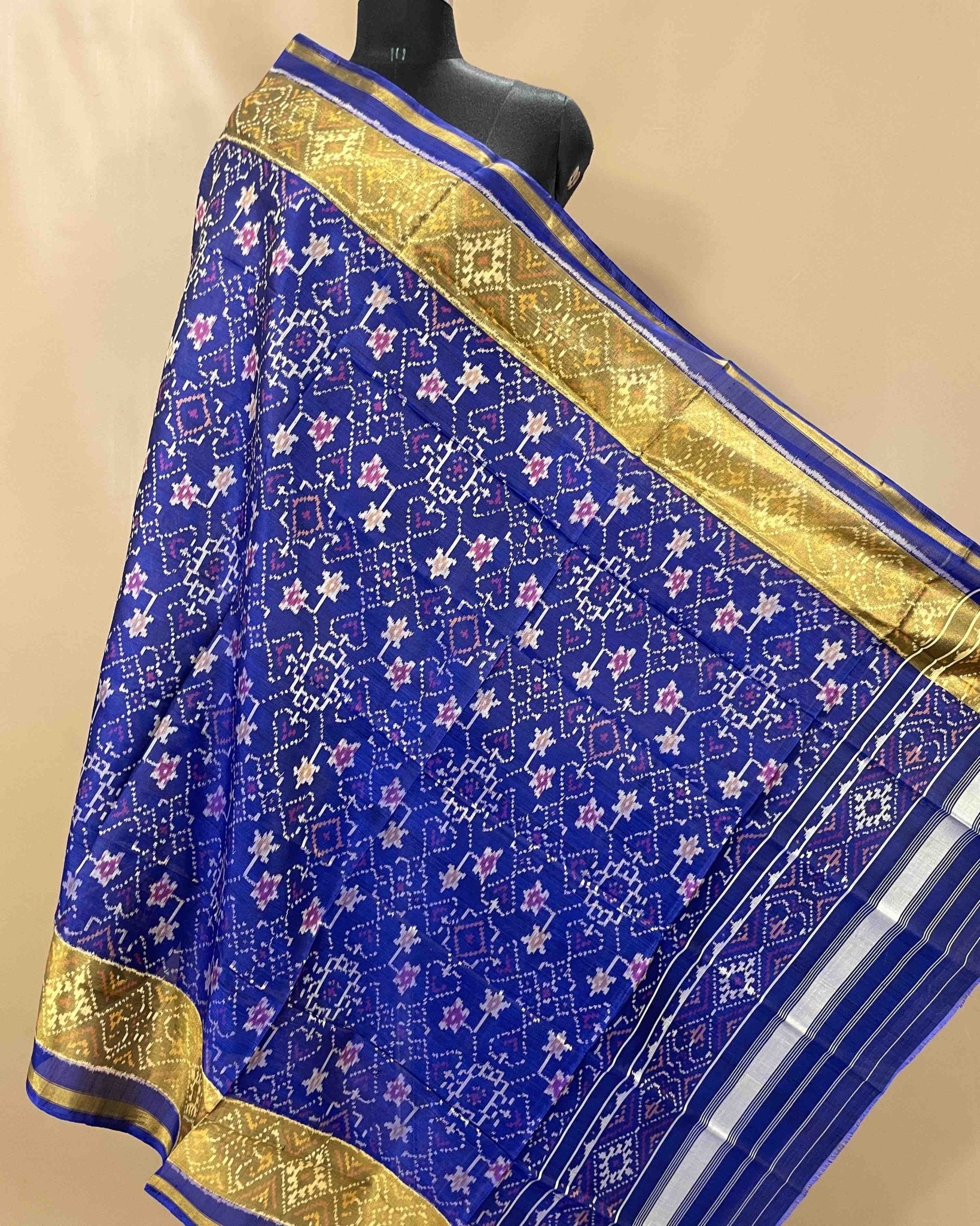 Blue Navratan Designer Patola Dupatta - SindhoiPatolaArt