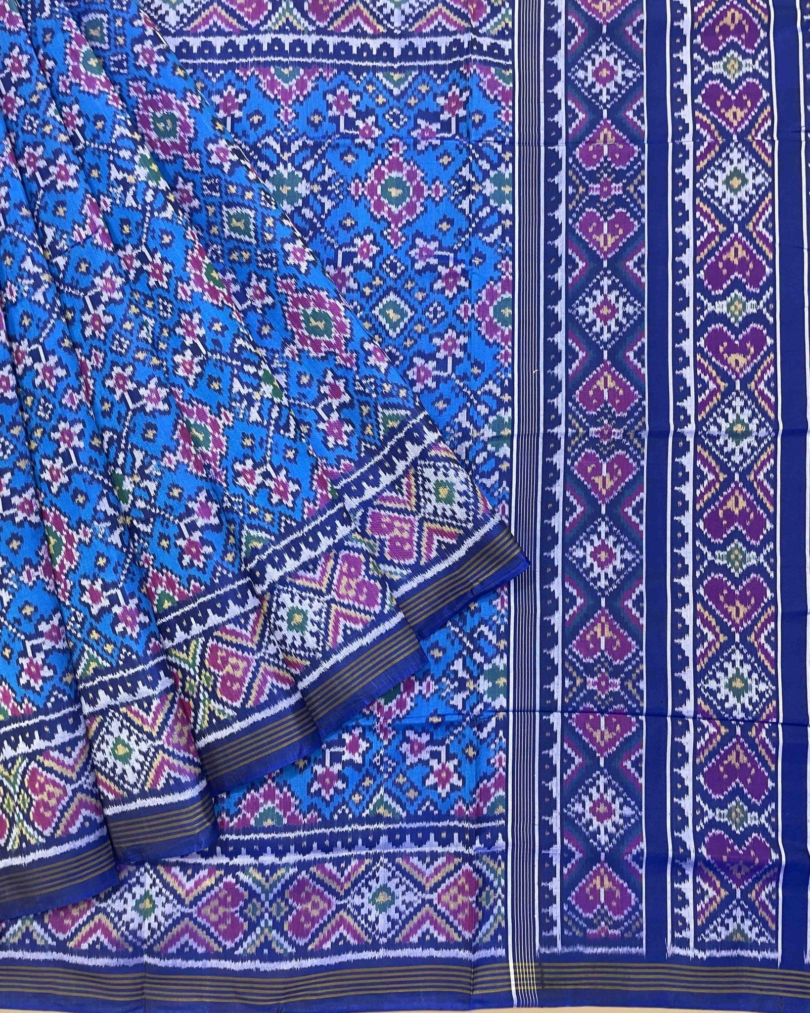 Blue Navratan Designer Patola Saree - SindhoiPatolaArt