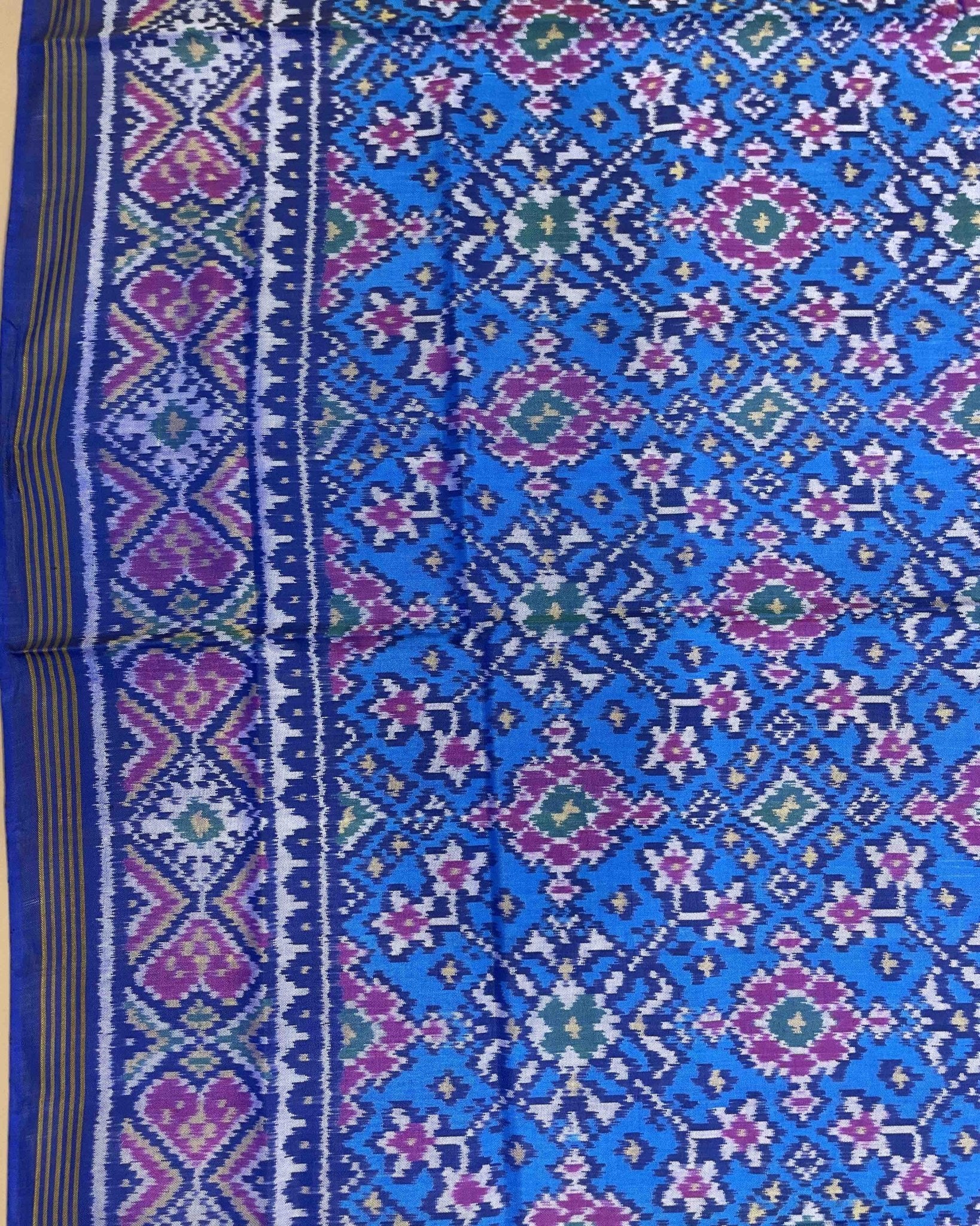 Blue Navratan Designer Patola Saree - SindhoiPatolaArt