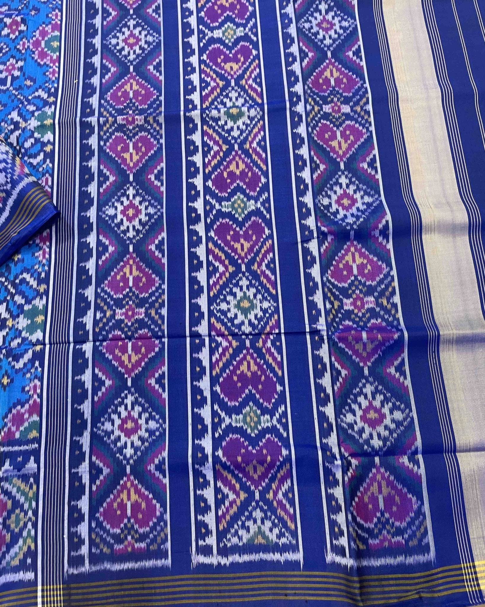 Blue Navratan Designer Patola Saree - SindhoiPatolaArt