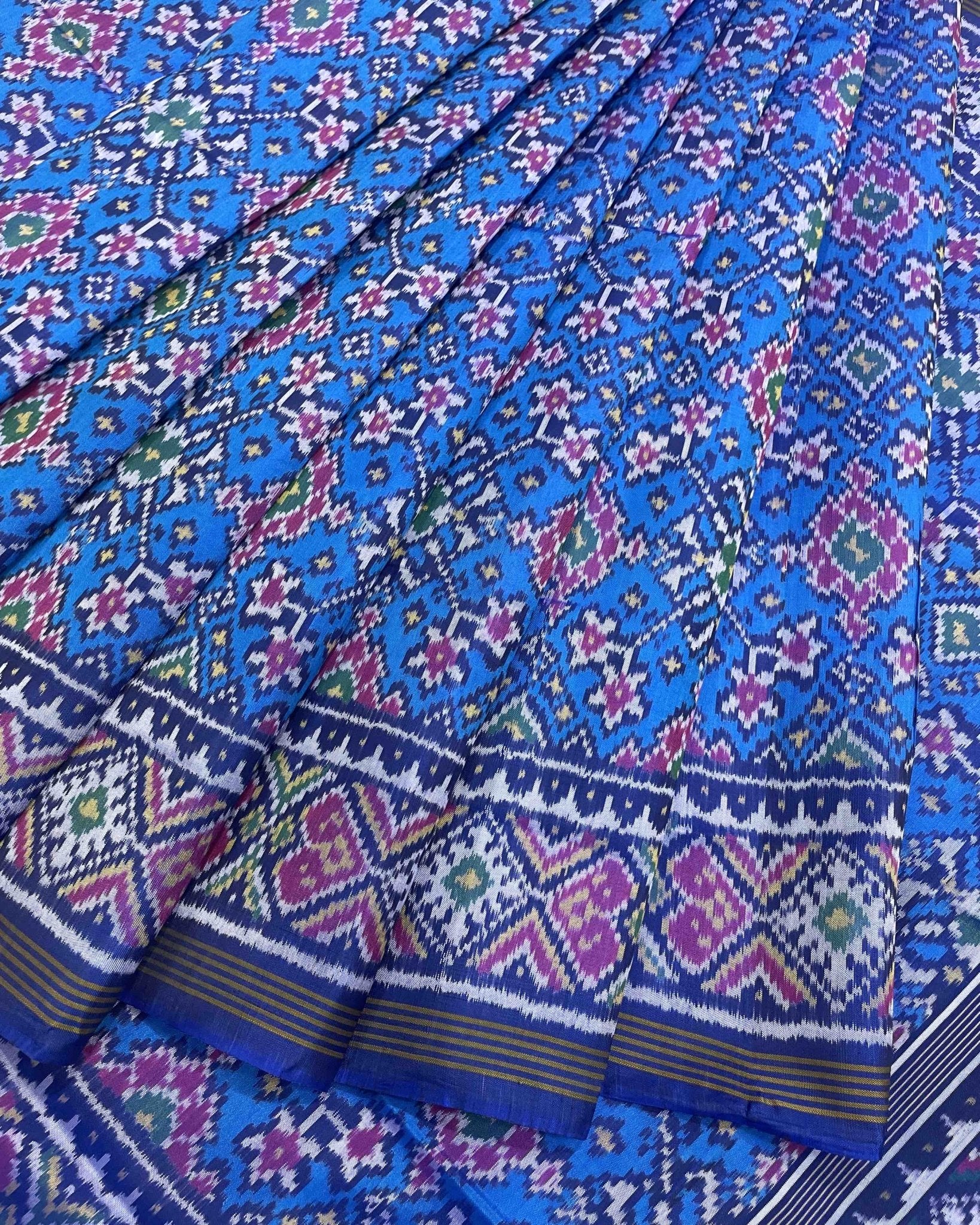 Blue Navratan Designer Patola Saree - SindhoiPatolaArt