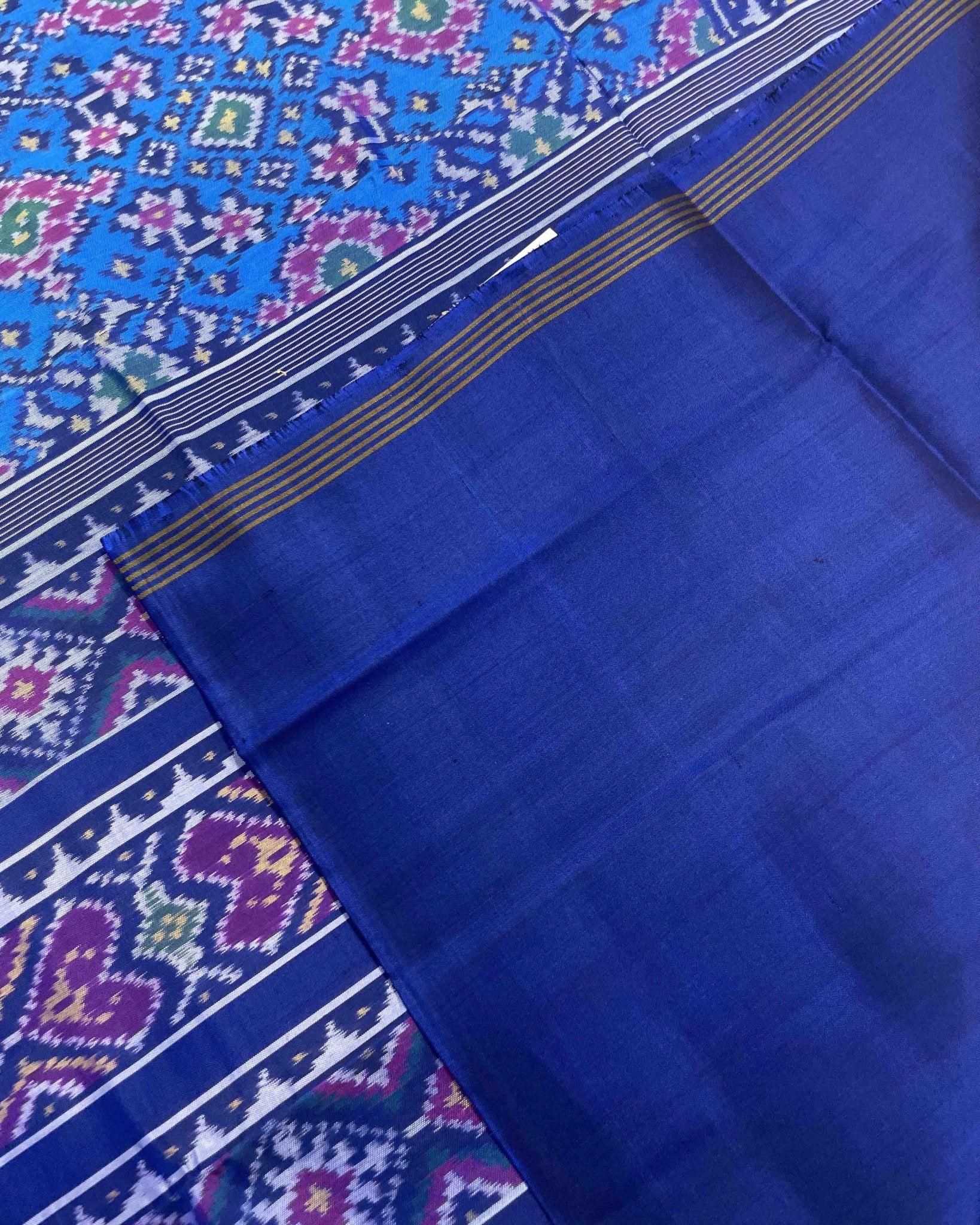 Blue Navratan Designer Patola Saree - SindhoiPatolaArt
