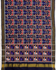 Blue New Flower Design Double Ikat Patola Saree - SindhoiPatolaArt