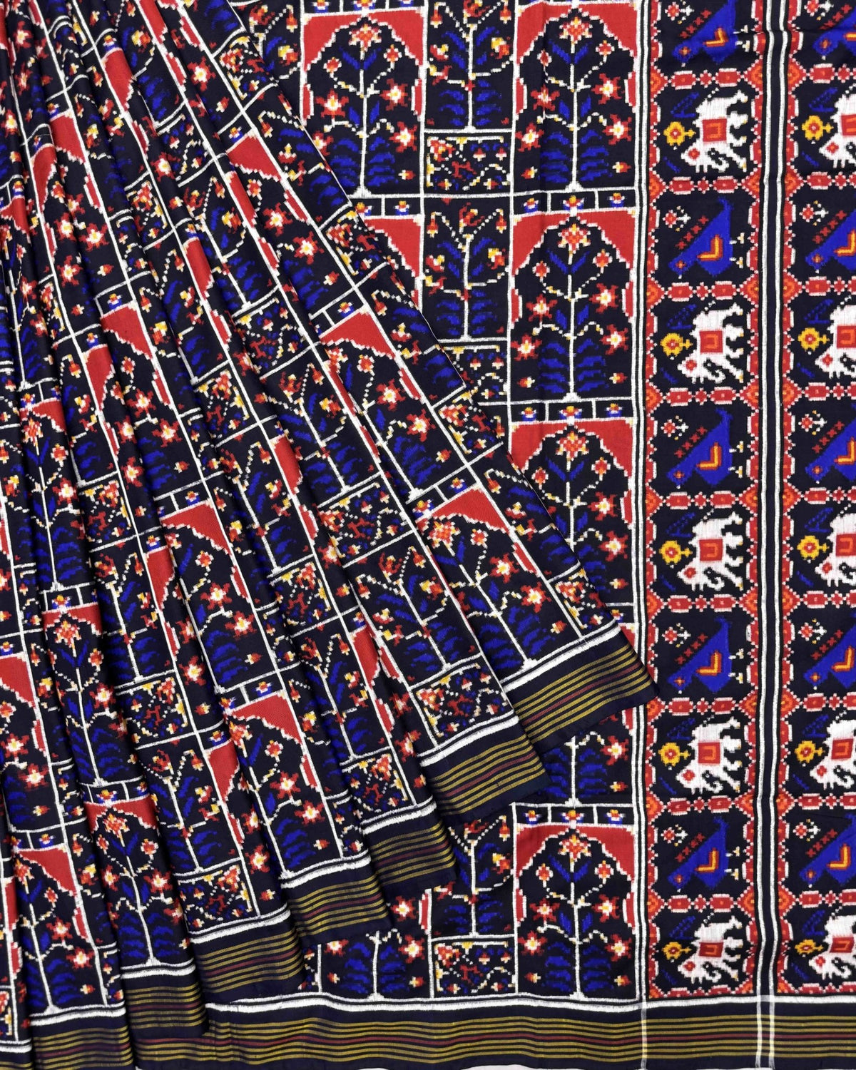 Blue New Flower Design Double Ikat Patola Saree - SindhoiPatolaArt