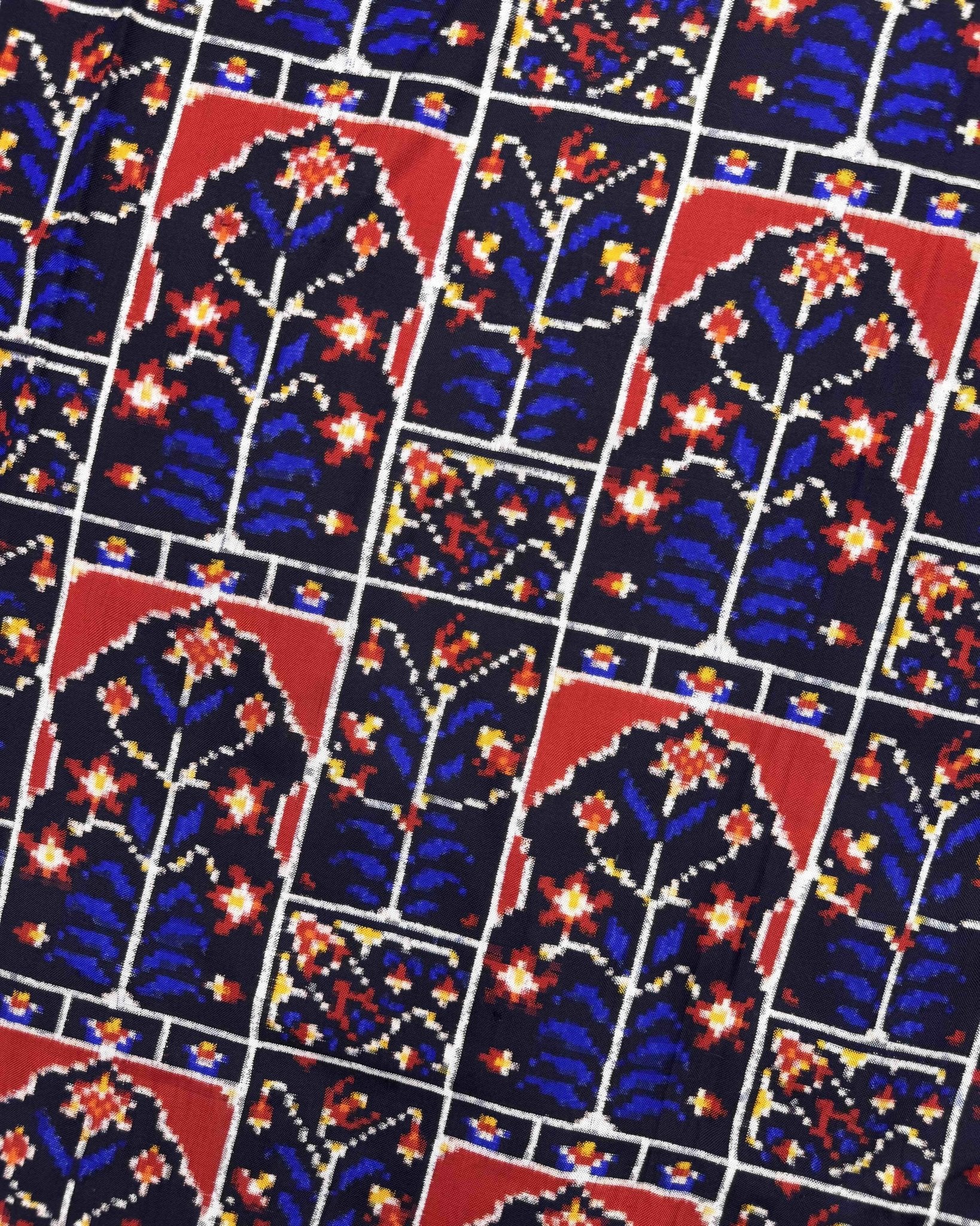 Blue New Flower Design Double Ikat Patola Saree - SindhoiPatolaArt