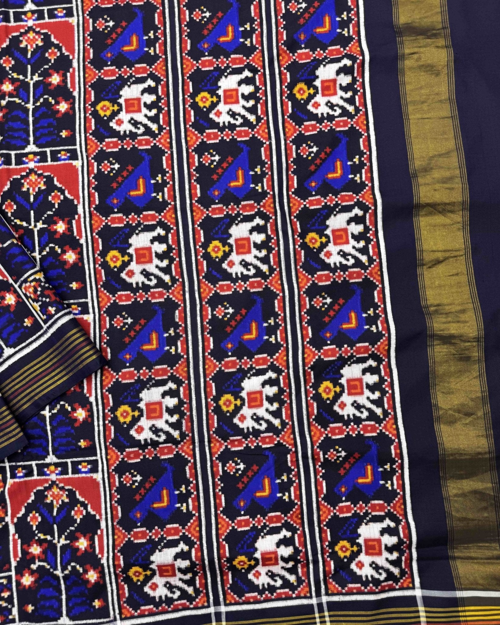 Blue New Flower Design Double Ikat Patola Saree - SindhoiPatolaArt