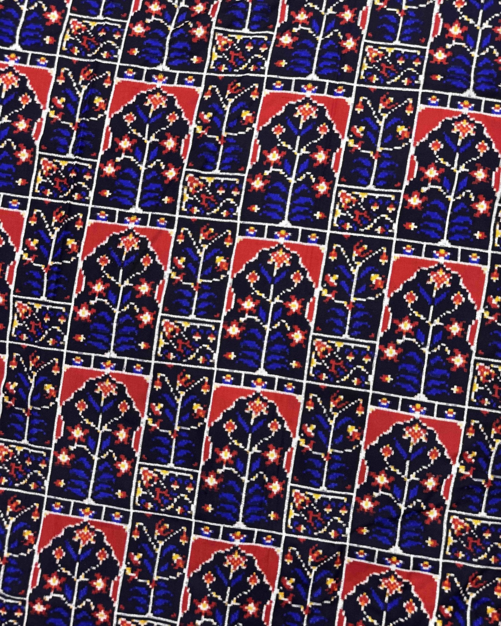 Blue New Flower Design Double Ikat Patola Saree - SindhoiPatolaArt