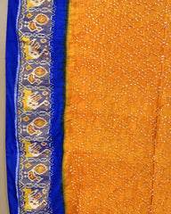 Blue & Orange Bandhani Patola Dupatta - SindhoiPatolaArt