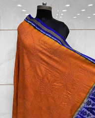 Blue & Orange Bandhani Patola Dupatta - SindhoiPatolaArt