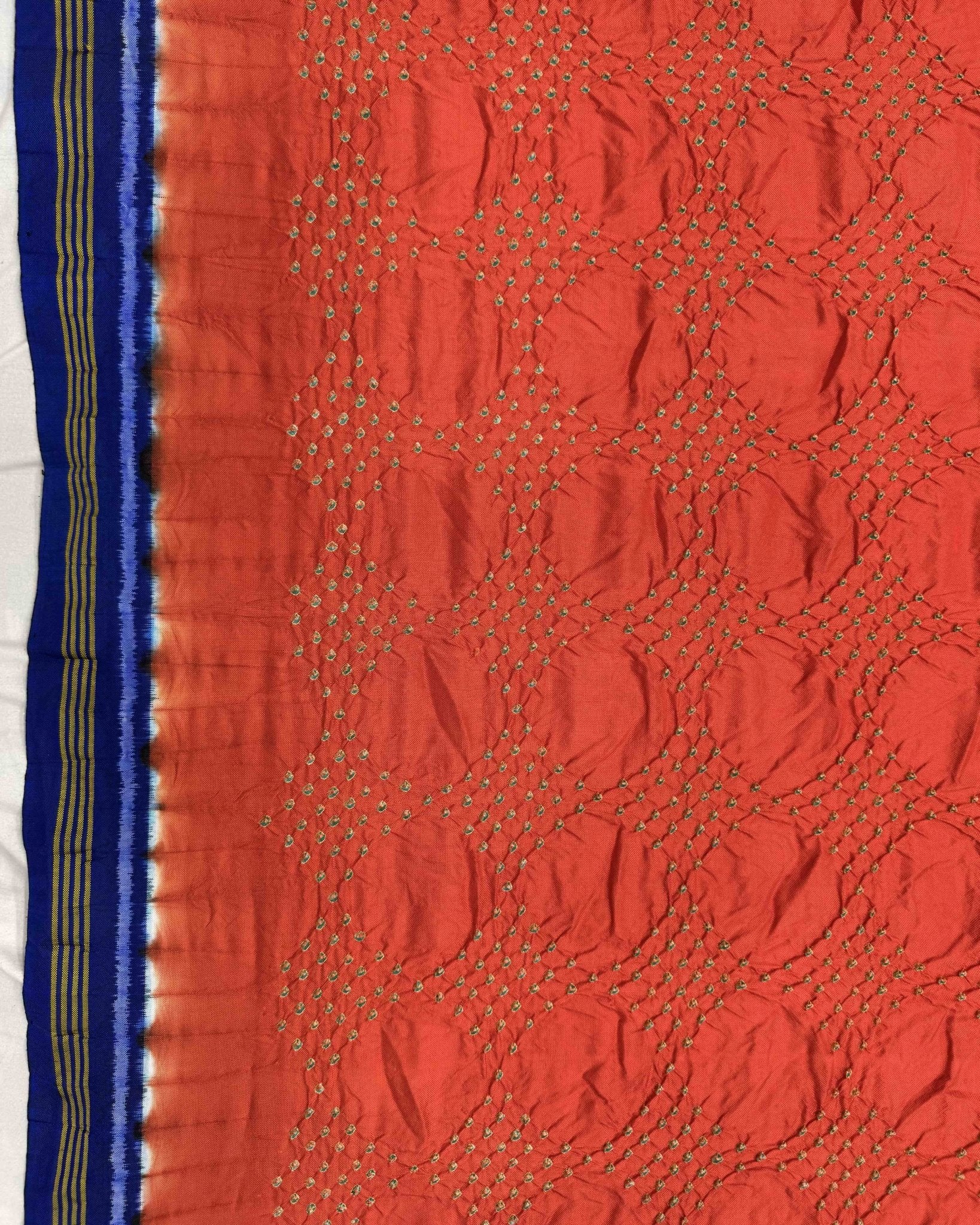 Blue & Orange Bandhani Patola Dupatta - SindhoiPatolaArt