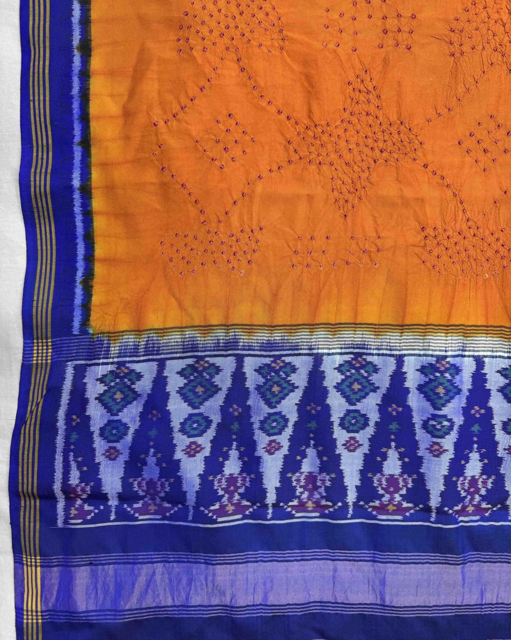 Blue & Orange Bandhani Patola Dupatta - SindhoiPatolaArt