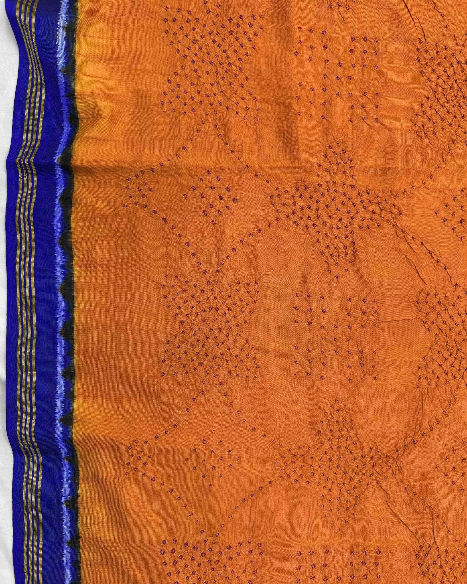 Blue & Orange Bandhani Patola Dupatta - SindhoiPatolaArt