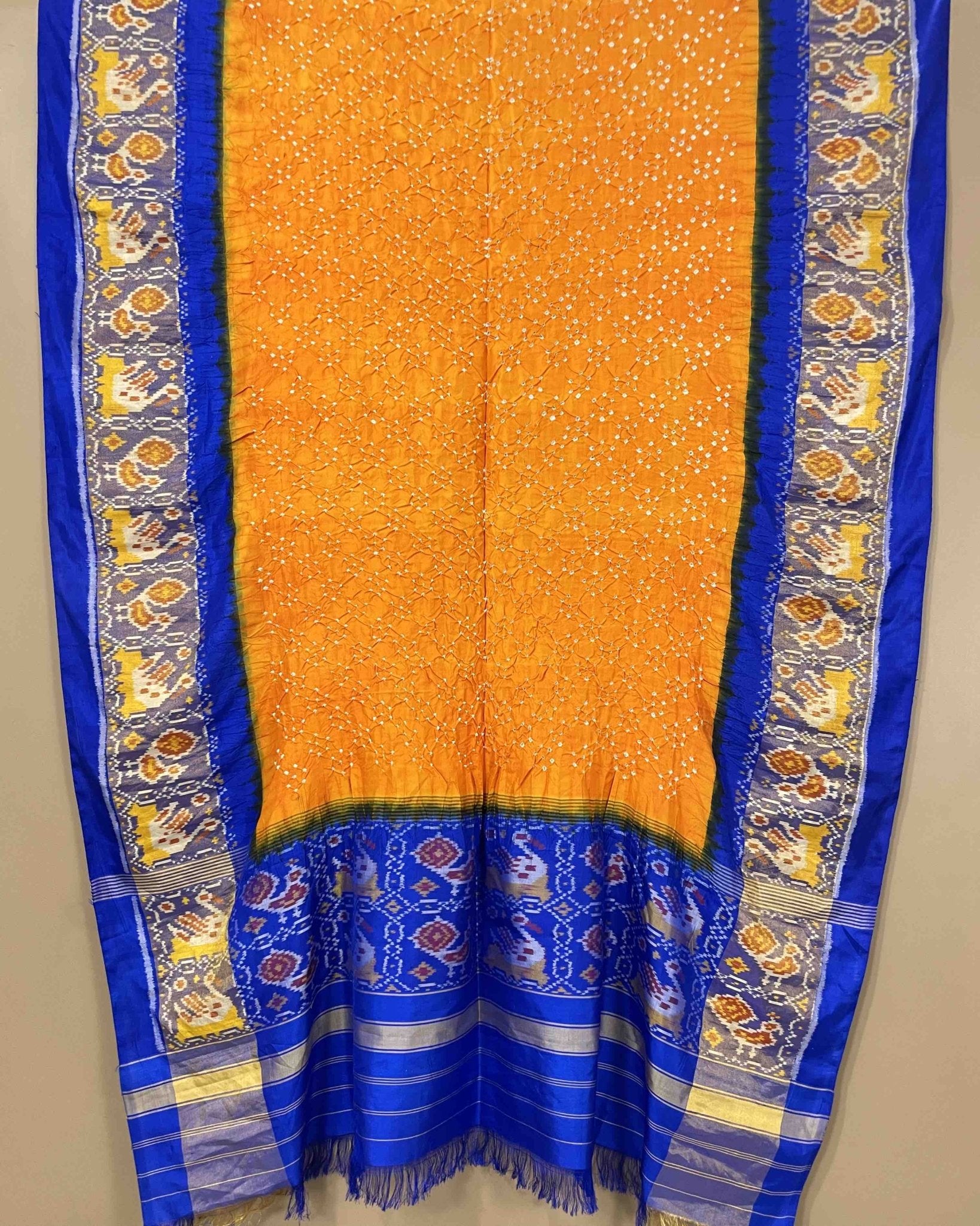 Blue & Orange Bandhani Patola Dupatta - SindhoiPatolaArt
