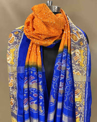 Blue & Orange Bandhani Patola Dupatta - SindhoiPatolaArt