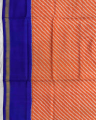 Blue & Orange Lining with Elephant Pallu Semi Double Ikat Patola Saree - SindhoiPatolaArt