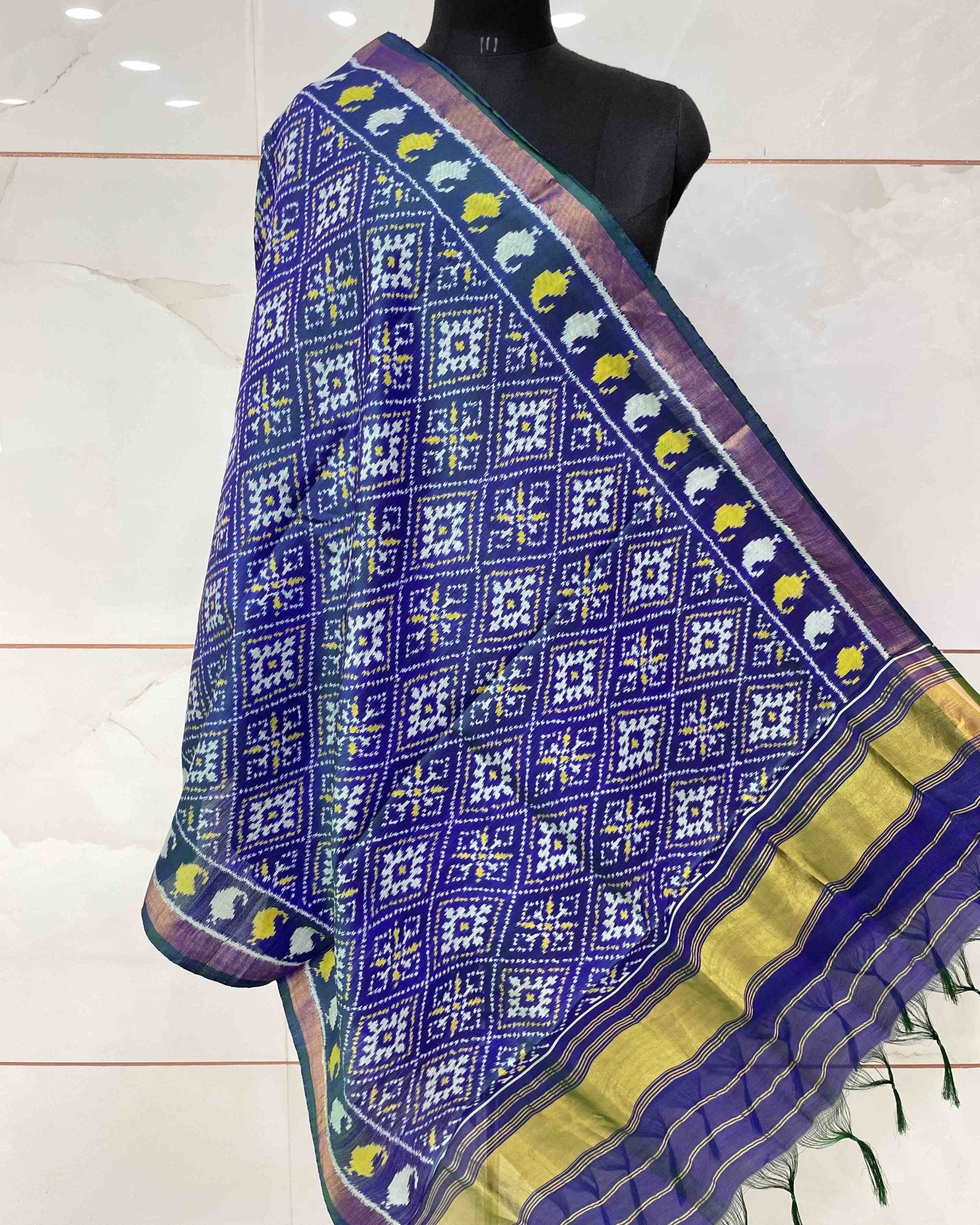 Blue Panchanda Designer Patola Dupatta - SindhoiPatolaArt