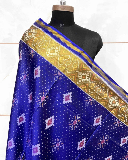 Blue Panchanda Doted Patola Dupatta - SindhoiPatolaArt