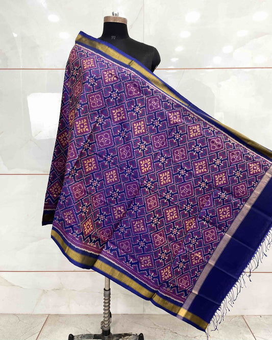 Blue Panchanda Patola Dupatta - SindhoiPatolaArt