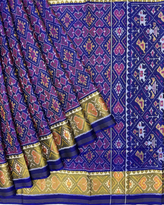 Blue Panchanda Patola Saree - SindhoiPatolaArt