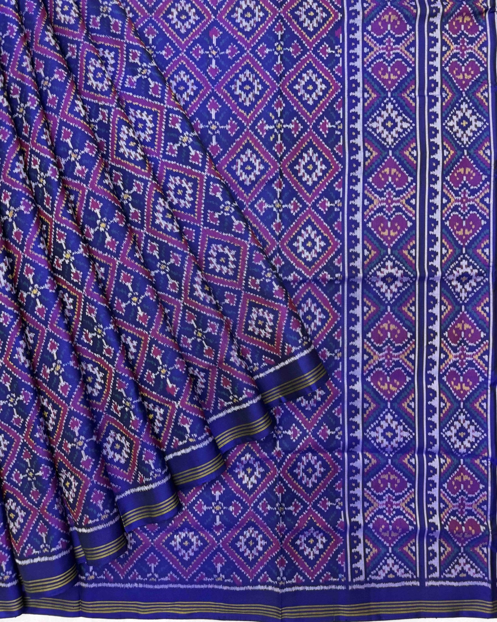 Blue Panchanda Semi Double Ikat Patola Saree - SindhoiPatolaArt