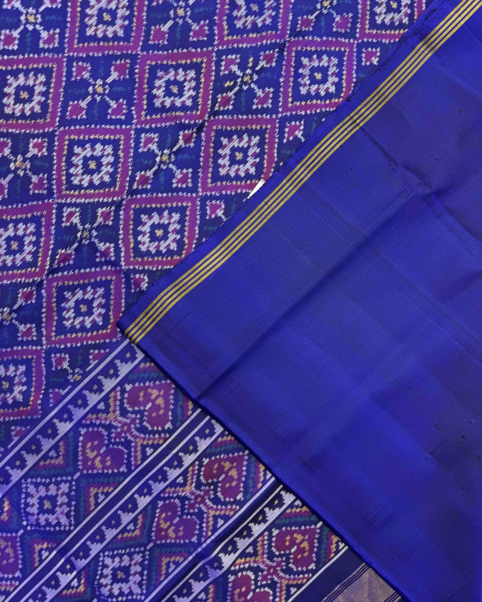 Blue Panchanda Semi Double Ikat Patola Saree - SindhoiPatolaArt