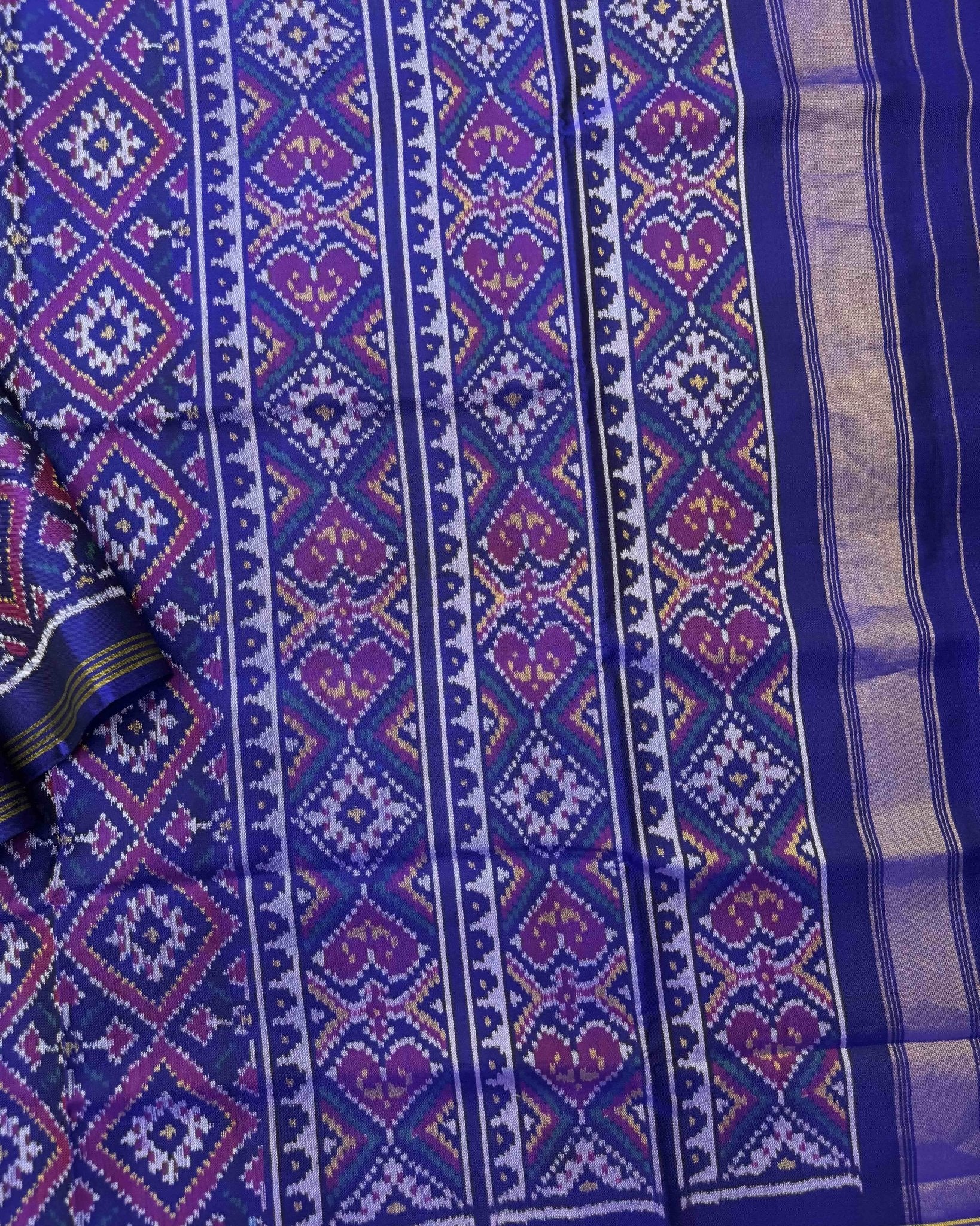 Blue Panchanda Semi Double Ikat Patola Saree - SindhoiPatolaArt