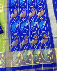 Blue & Parrot Green Doted Narikunj Designer Patola Saree - SindhoiPatolaArt