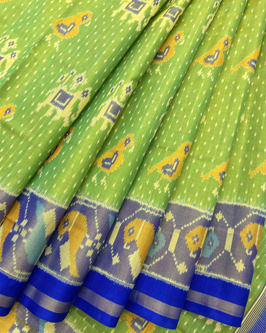 Blue & Parrot Green Doted Narikunj Designer Patola Saree - SindhoiPatolaArt