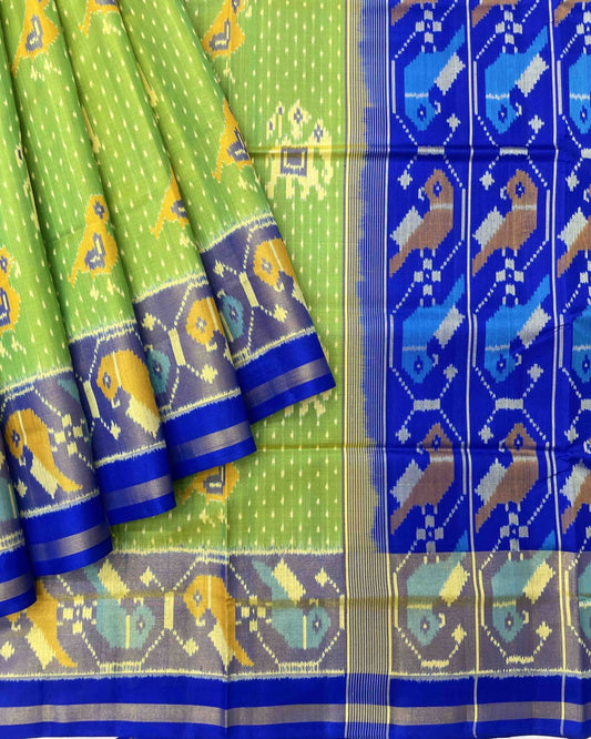 Blue & Parrot Green Doted Narikunj Designer Patola Saree - SindhoiPatolaArt