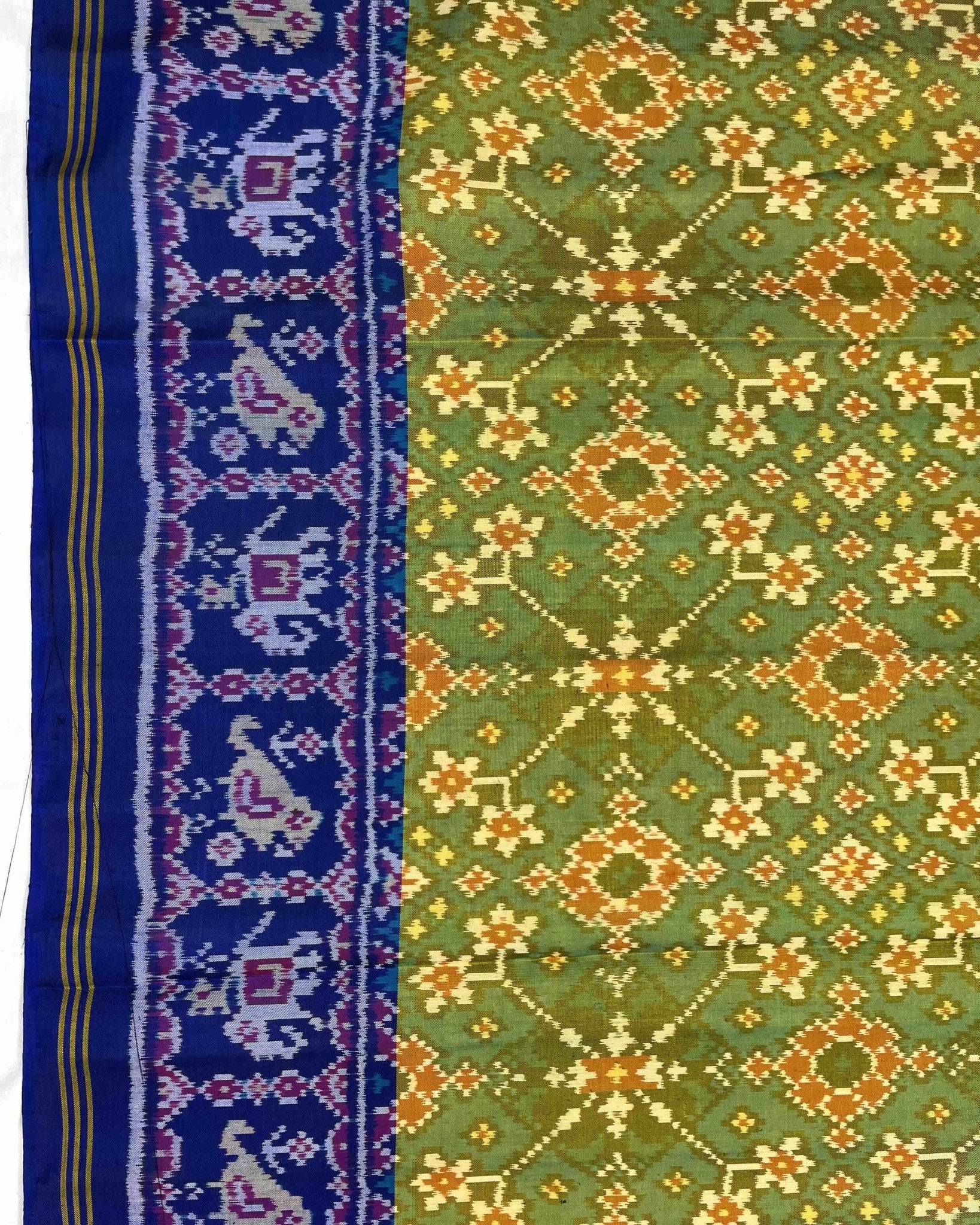 Blue & Parrot Green Navratan Patola Saree - SindhoiPatolaArt