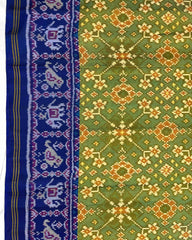 Blue & Parrot Green Navratan Patola Saree - SindhoiPatolaArt