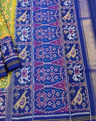Blue & Parrot Green Navratan Patola Saree - SindhoiPatolaArt