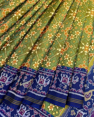 Blue & Parrot Green Navratan Patola Saree - SindhoiPatolaArt