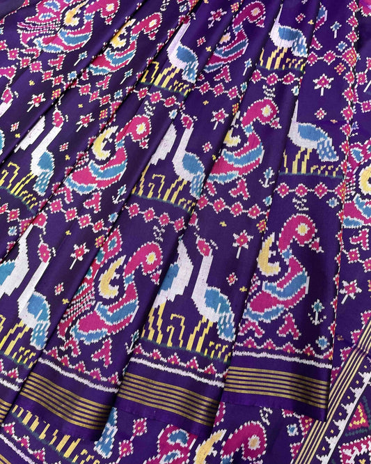 Blue Peacock & Swan Figure Patola Saree - SindhoiPatolaArt