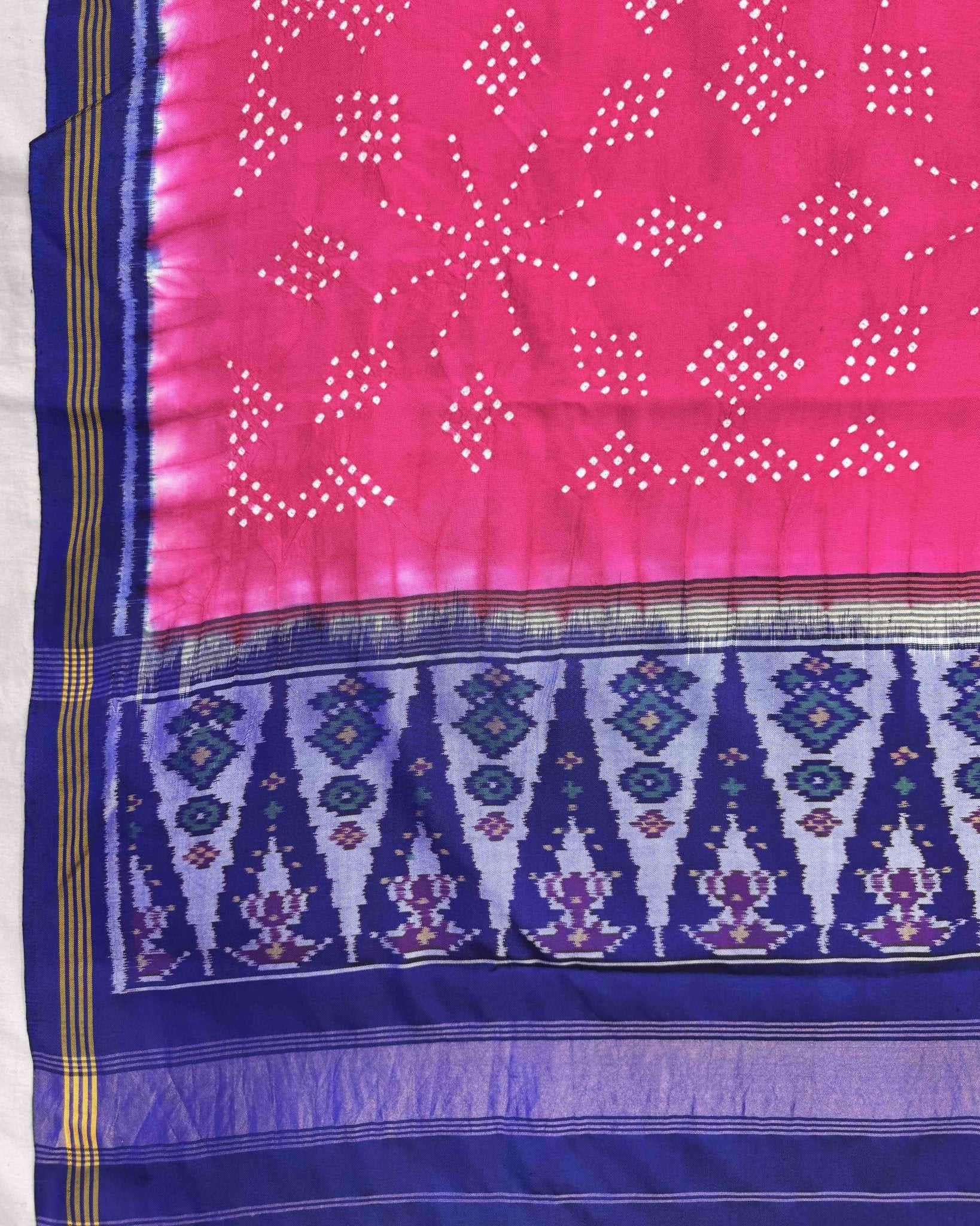 Blue & Pink Bandhani Patola Dupatta - SindhoiPatolaArt