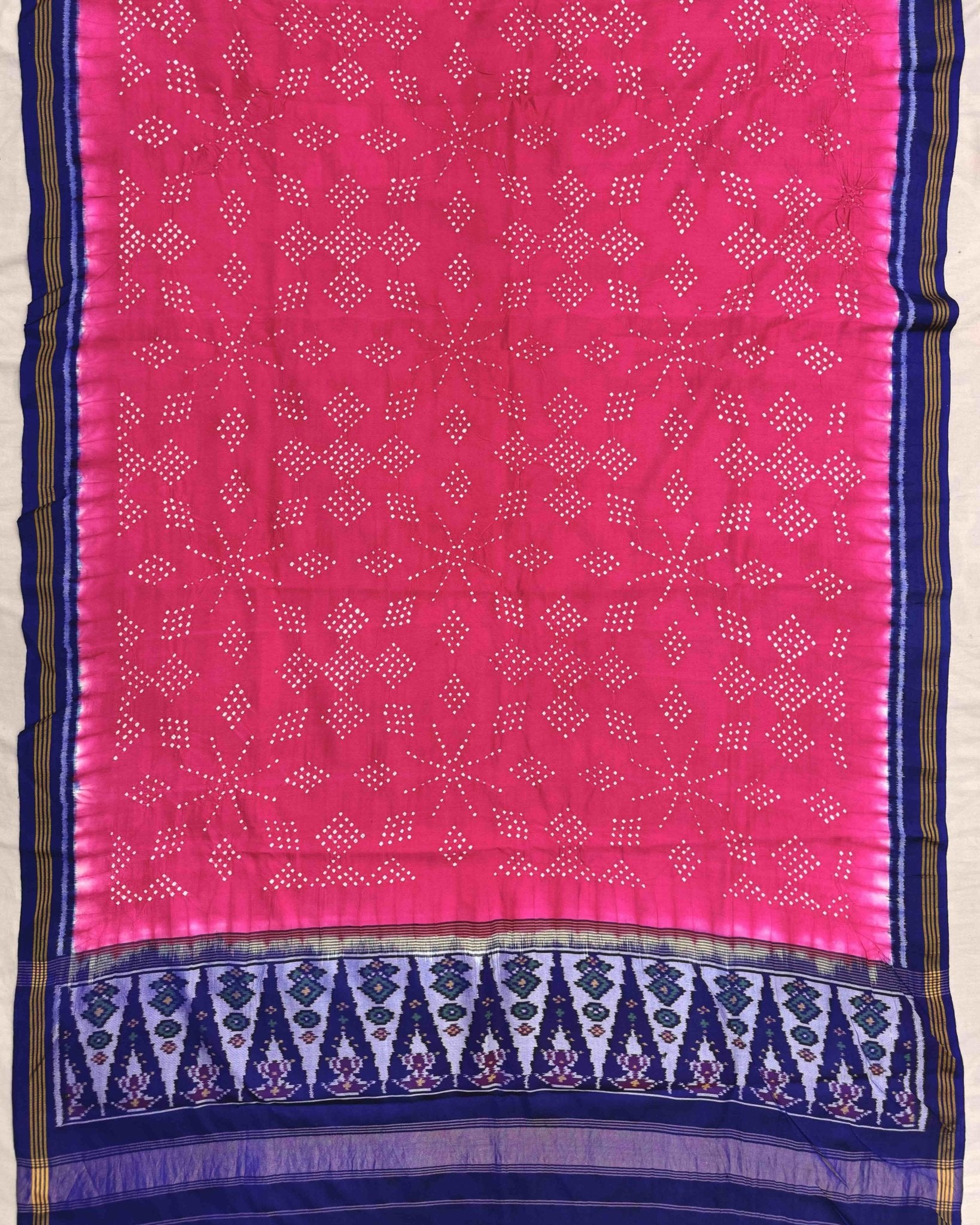 Blue & Pink Bandhani Patola Dupatta - SindhoiPatolaArt