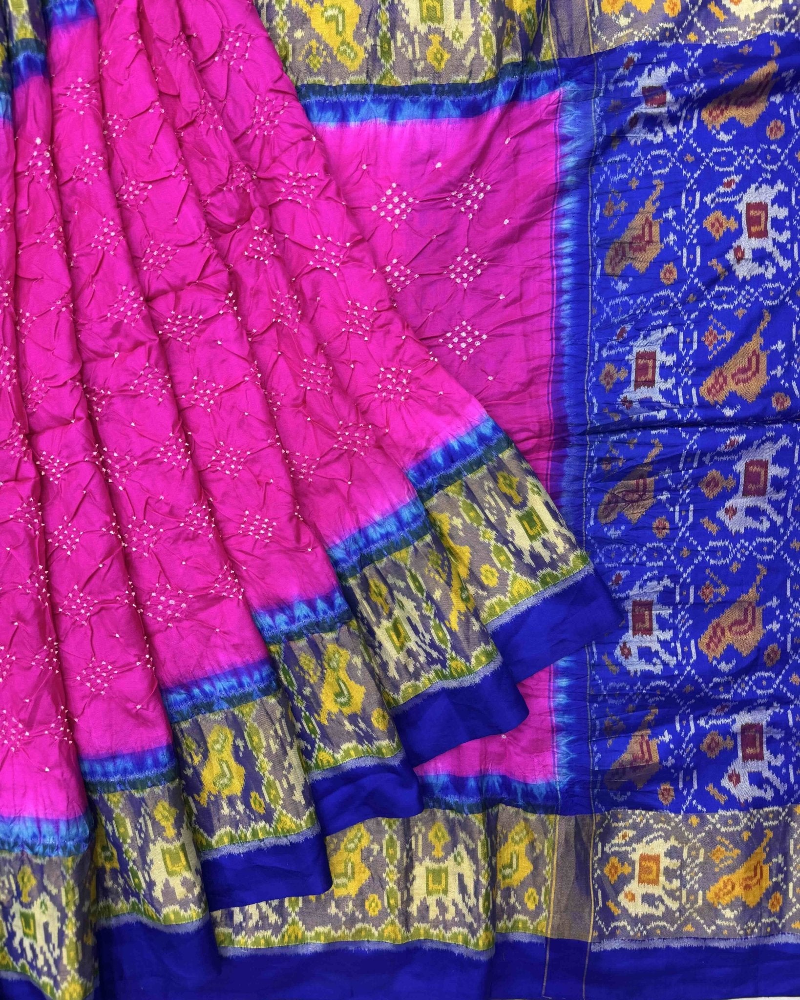 Blue & Pink Bandhani Patola Saree - SindhoiPatolaArt