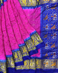 Blue & Pink Bandhani Patola Saree - SindhoiPatolaArt