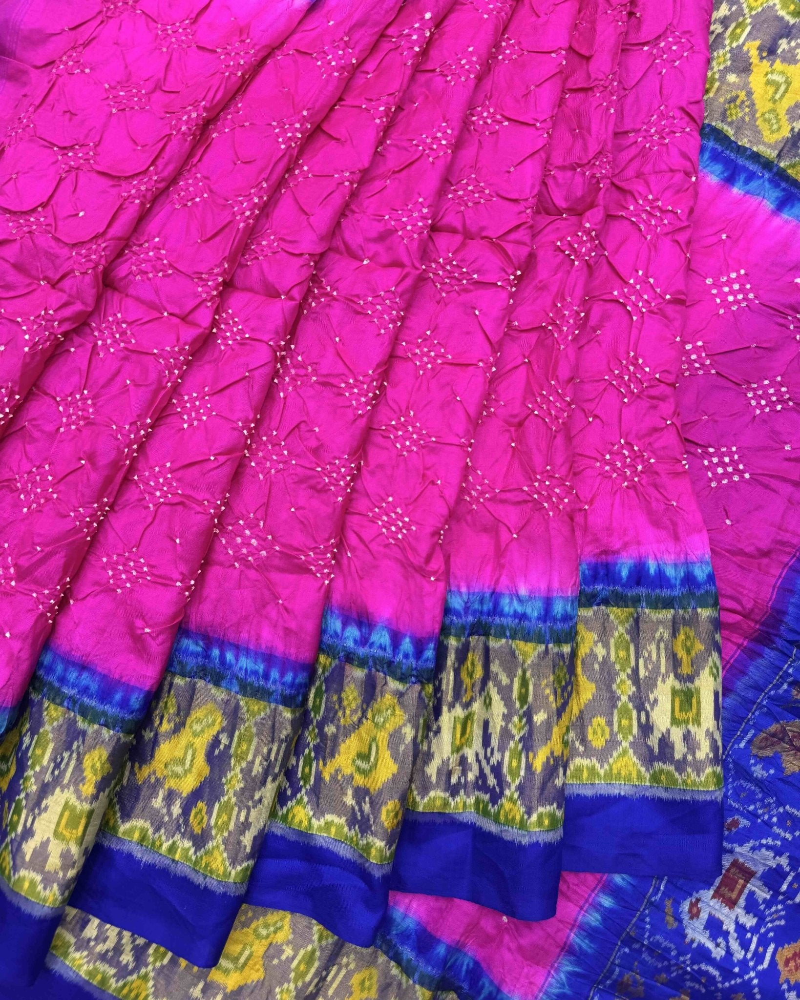 Blue & Pink Bandhani Patola Saree - SindhoiPatolaArt
