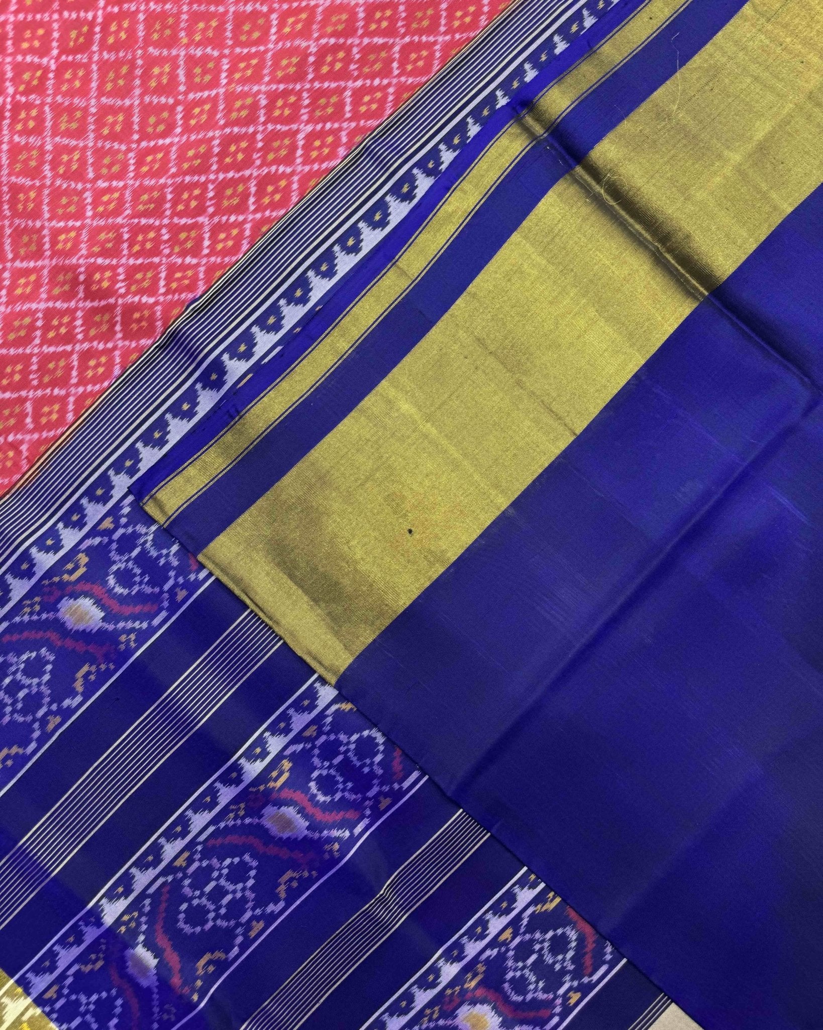Blue & Pink Booty Design Patola Saree - SindhoiPatolaArt