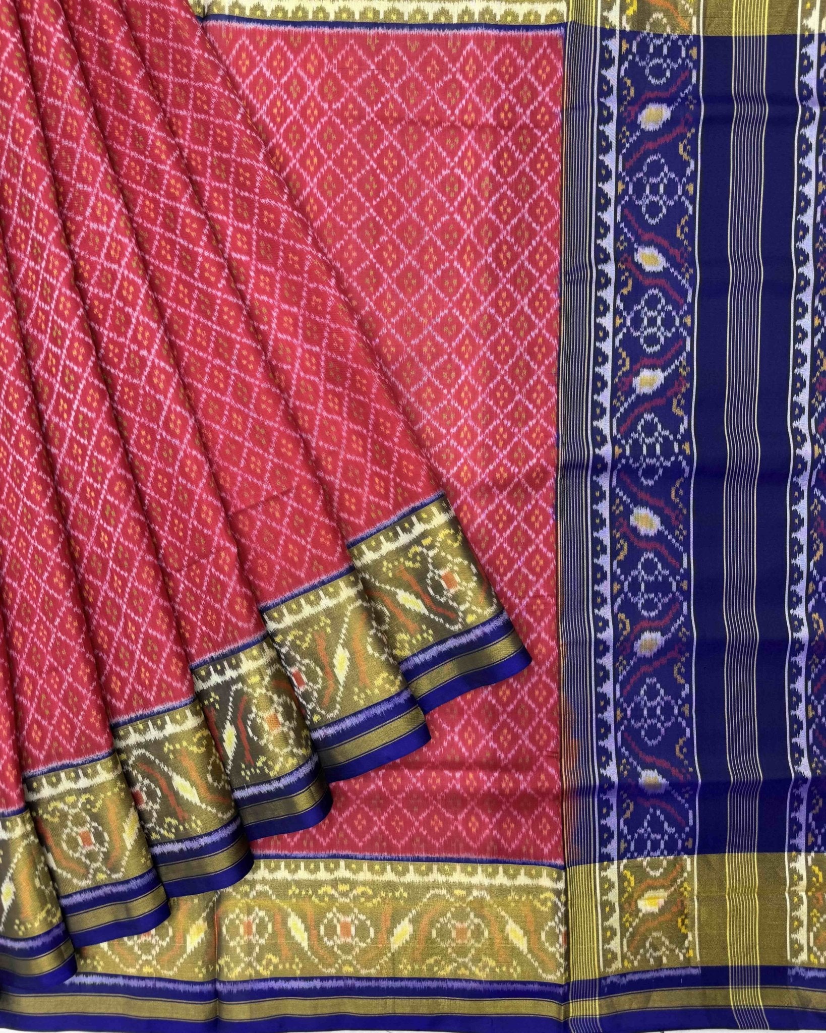 Blue & Pink Booty Design Patola Saree - SindhoiPatolaArt